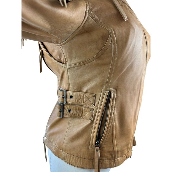 *Flawed Harley Davidson Women's Calamity Fringe Leather Jacket Brown Medium - Picture 10 of 16